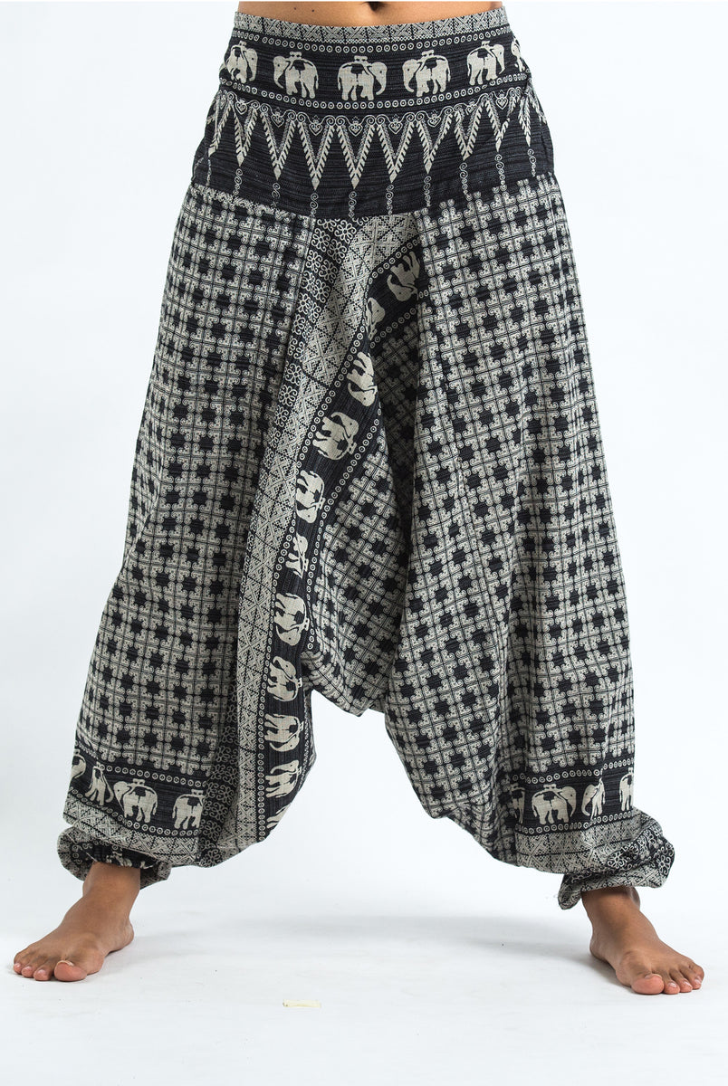 Woven Prints Thai Hill Tribe Fabric Men's Harem Pants with Ankle Strap