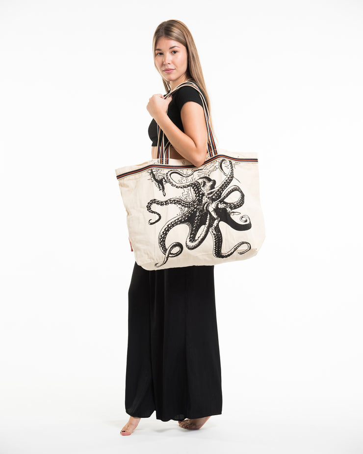 Octopus Canvas Tote Bag in Natural