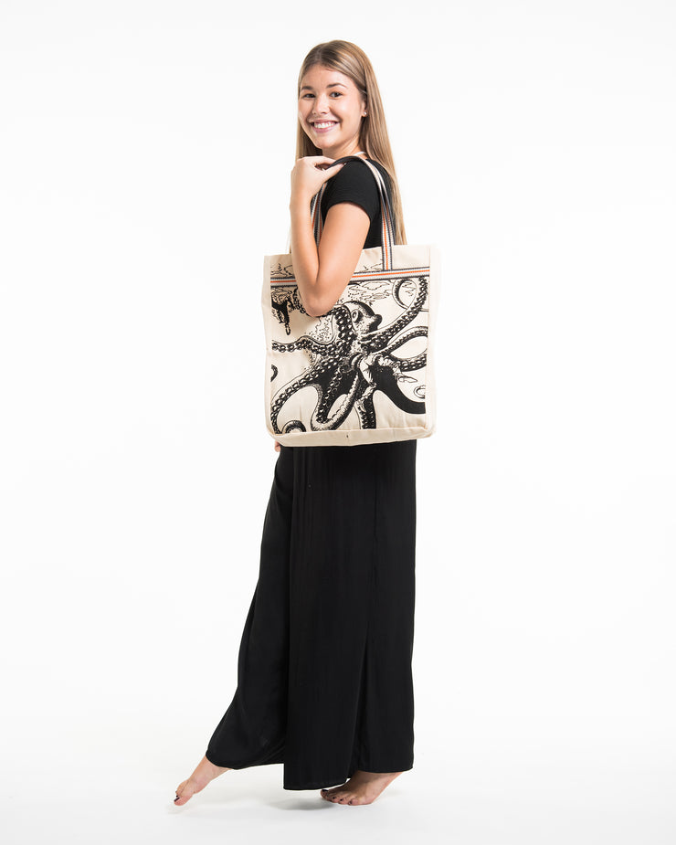 Octopus Canvas Everyday Tote Bag in Natural