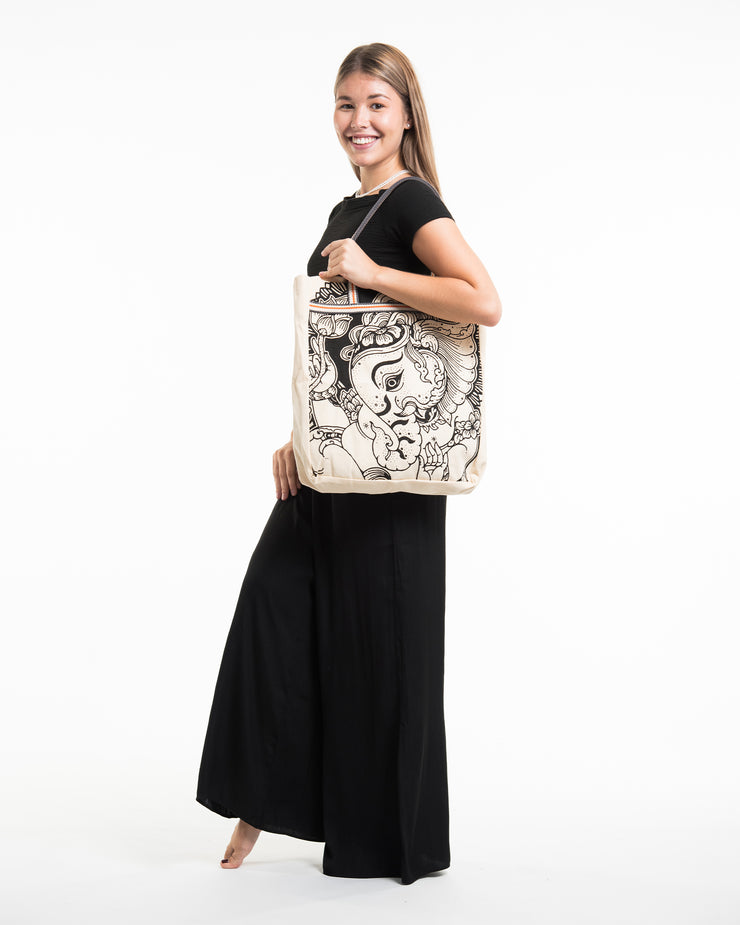 Blessing Ganesh Canvas Everyday Tote Bag in Natural