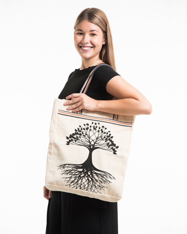 Tree of Life Canvas Everyday Tote Bag in Natural