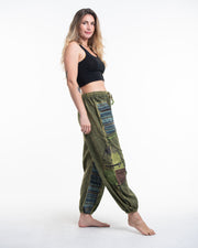 Unisex Patchwork Stone Washed Cargo Cotton Pants in Green 06