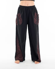 Unisex Thai Cotton Pants with Hill Tribe Trim in Black