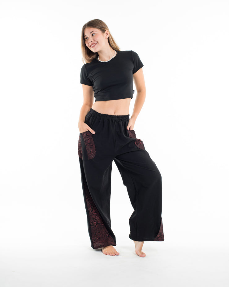 Unisex Thai Cotton Pants with Hill Tribe Trim in Black