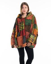 Patch Work Stone Wash Hooded Jacket in Multi Orange