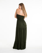 Solid Color Smocked Maxi Dress in Dark Green