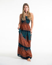 Geometric Mandalas Smocked Maxi Dress in Turquoise