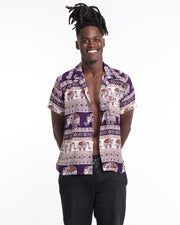 Tribal Elephant Short Sleeve Button Shirt in Purple