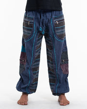 Unisex Patchwork Stone Washed Cargo Cotton Pants in Navy 06