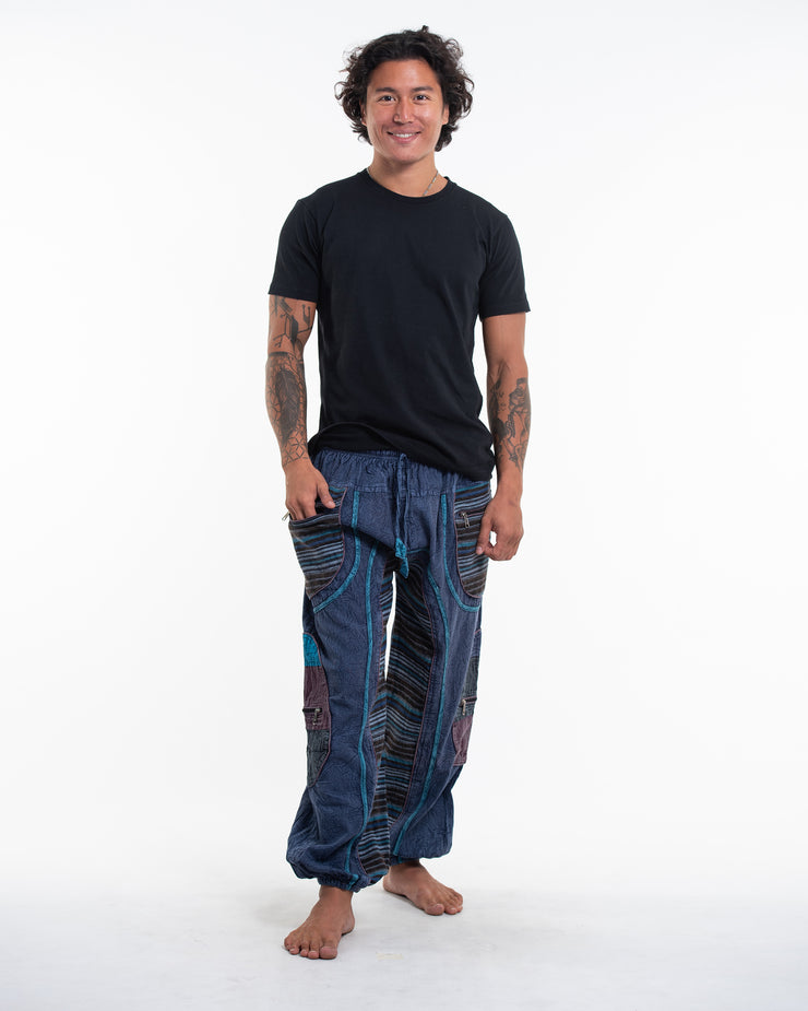 Unisex Patchwork Stone Washed Cargo Cotton Pants in Navy 06