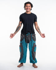 Unisex Patchwork Stone Washed Cargo Cotton Pants in Blue 05