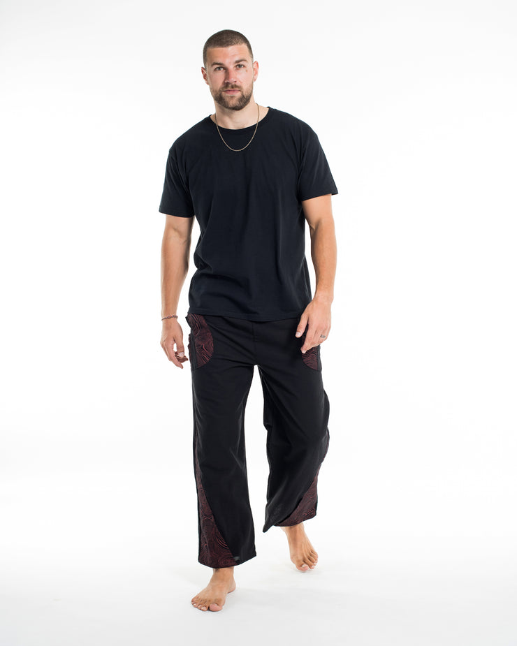 Unisex Thai Cotton Pants with Hill Tribe Trim in Black