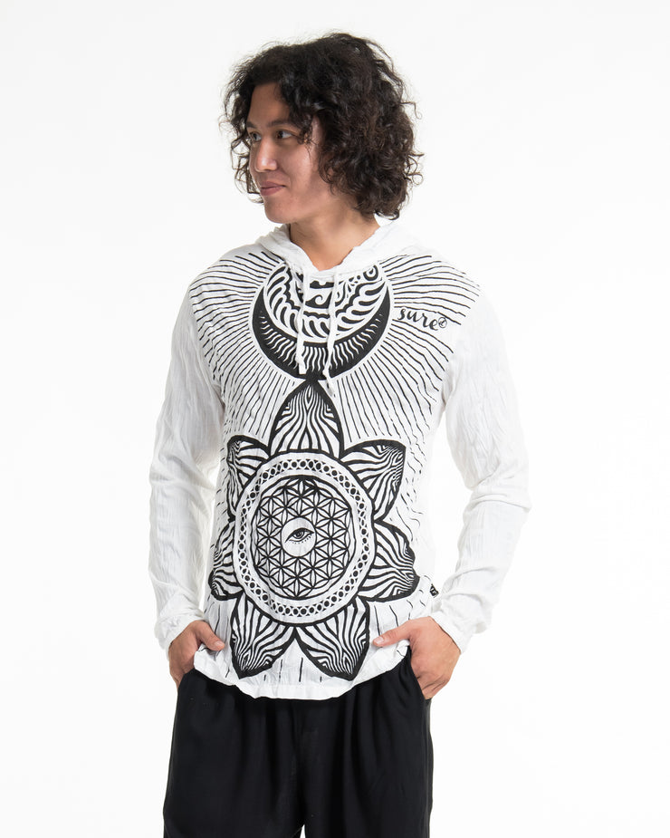 Unisex Sacred Geometry Mandala Hoodie in White