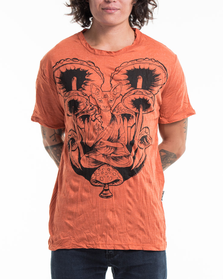 Mens Spiritual Shroom Cat T-Shirt in Orange