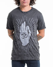 Mens Hand of Om T-Shirt in Silver on Black