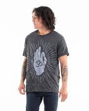 Mens Hand of Om T-Shirt in Silver on Black