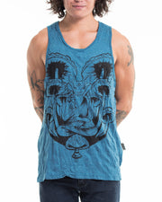 Mens Spiritual Shroom Cat Tank Top in Denim Blue