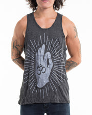 Mens Hand of Om Tank Top in Silver on Black