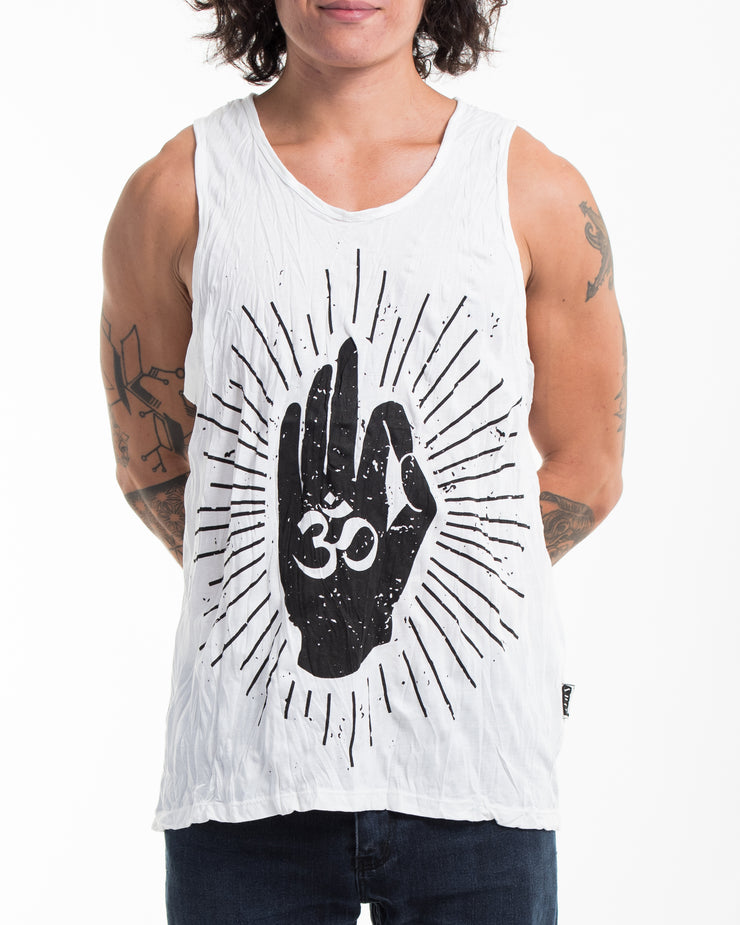 Mens Hand of Om Tank Top in White