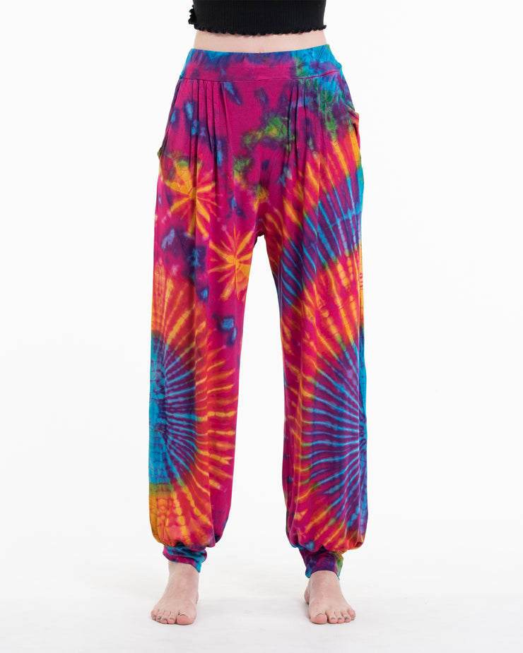 Unisex Tie Dye Cotton Harem Pants in Pink