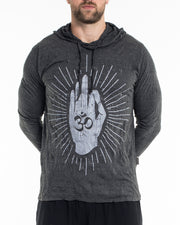 Unisex Hand of Om Hoodie in Silver on Black