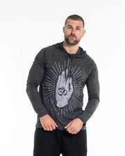 Unisex Hand of Om Hoodie in Silver on Black