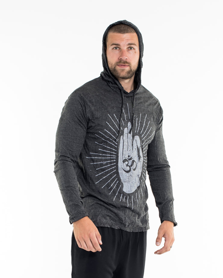 Unisex Hand of Om Hoodie in Silver on Black