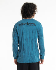 Unisex Spiritual Shroom Cat Long Sleeve Shirt in Denim Blue