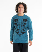 Unisex Spiritual Shroom Cat Long Sleeve Shirt in Denim Blue