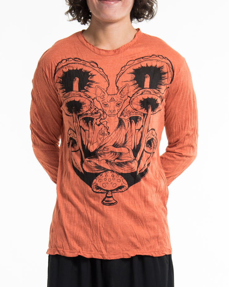 Unisex Spiritual Shroom Cat Long Sleeve Shirt in Orange