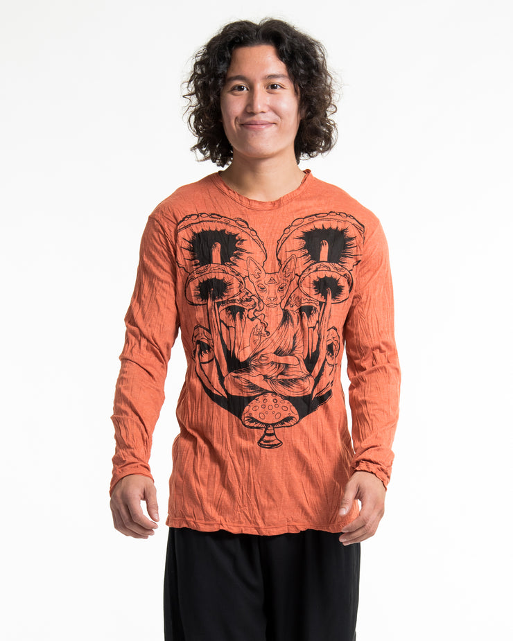 Unisex Spiritual Shroom Cat Long Sleeve Shirt in Orange