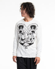 Unisex Spiritual Shroom Cat Long Sleeve Shirt in White