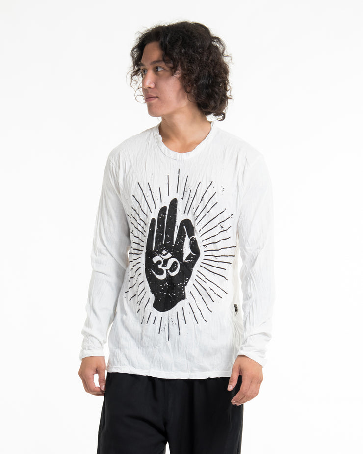 Unisex Hand of Om Long Sleeve Shirt in White