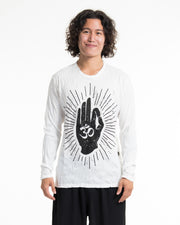 Unisex Hand of Om Long Sleeve Shirt in White