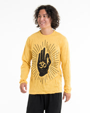 Unisex Hand of Om Long Sleeve Shirt in Yellow