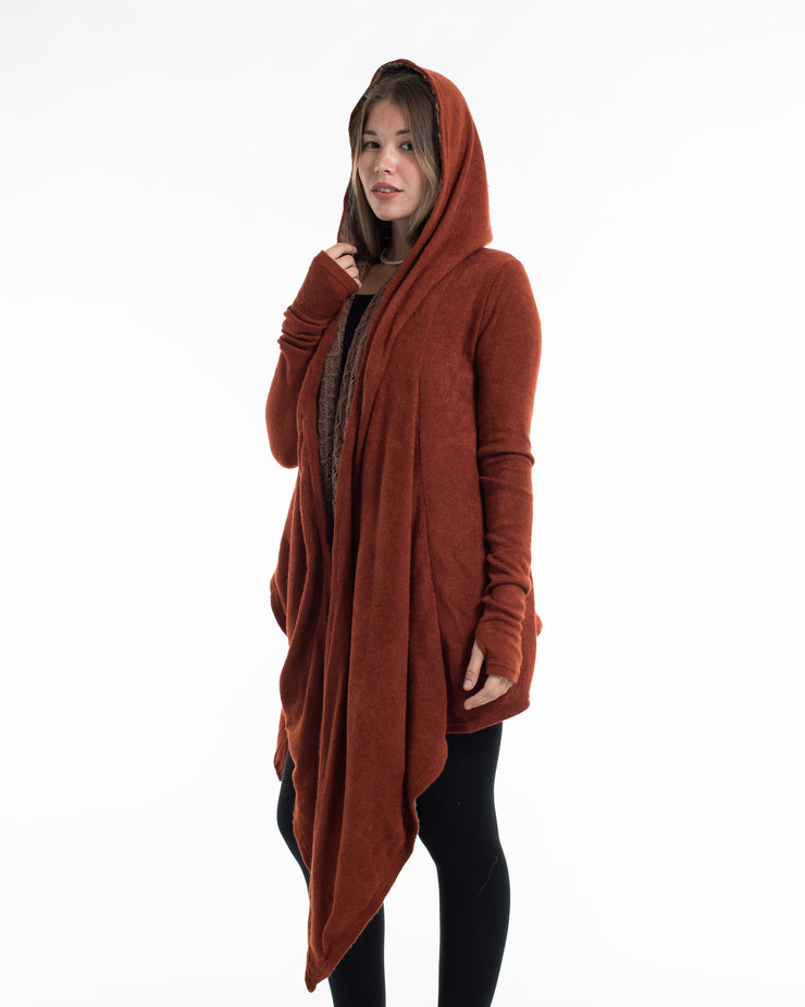 Hoodie Shawl Cardigan in Brick