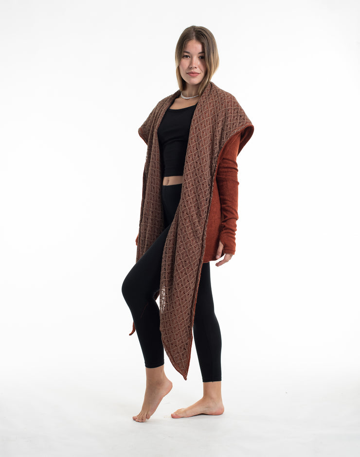 Hoodie Shawl Cardigan in Brick