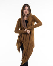 Hoodie Shawl Cardigan in Mustard Brown