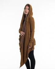 Hoodie Shawl Cardigan in Mustard Brown