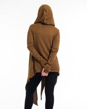 Hoodie Shawl Cardigan in Mustard Brown