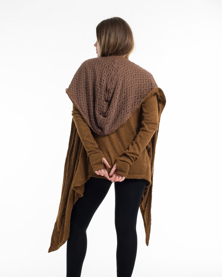 Hoodie Shawl Cardigan in Mustard Brown