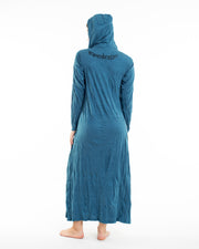 Womens Spirit Shroom Cat Long Hoodie Dress in Denim Blue