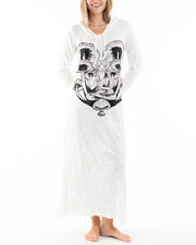 Womens Spirit Shroom Cat Long Hoodie Dress in White