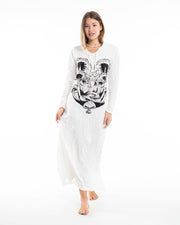 Womens Spirit Shroom Cat Long Hoodie Dress in White