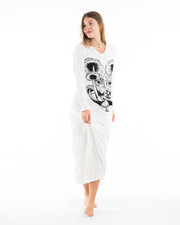 Womens Spirit Shroom Cat Long Hoodie Dress in White