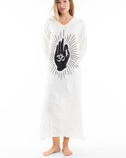 Womens Hand of Om Long Hoodie Dress in White