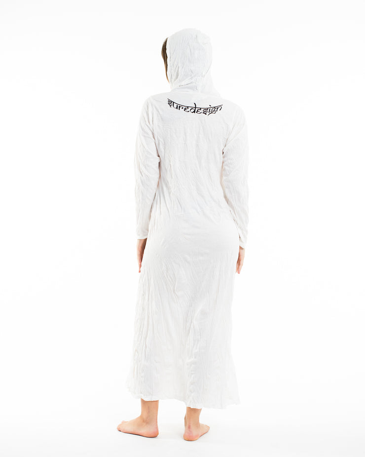 Womens Hand of Om Long Hoodie Dress in White