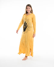 Womens Hand of Om Long Hoodie Dress in Yellow