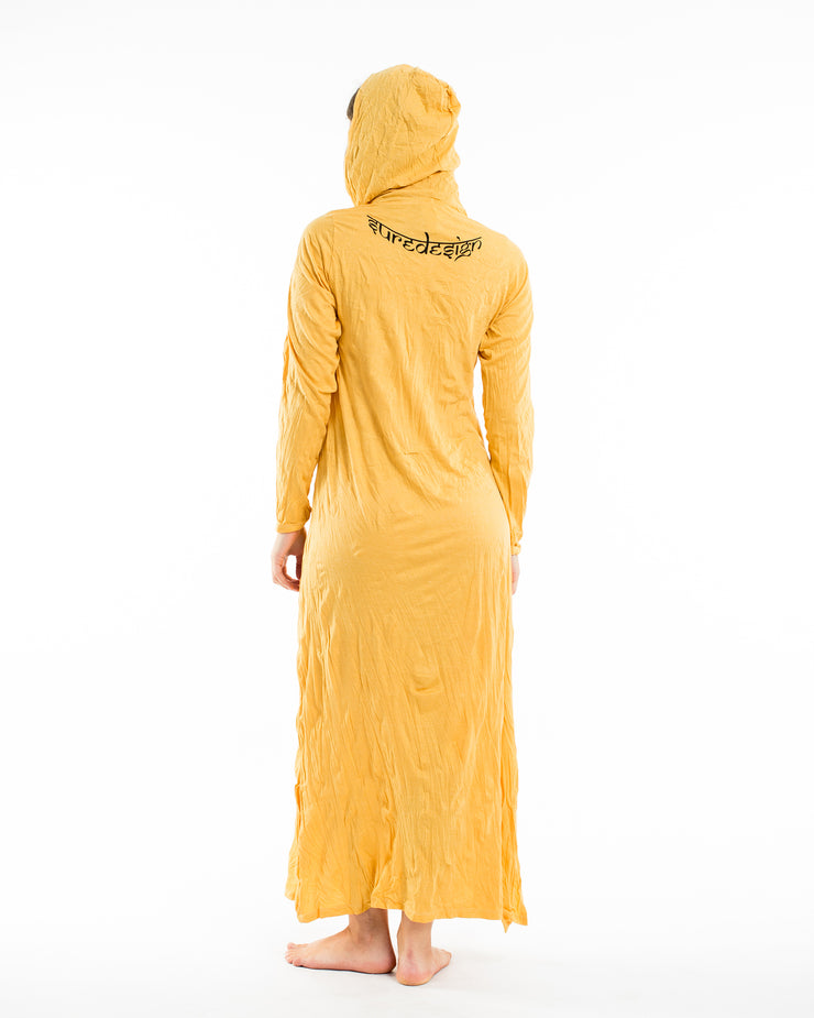 Womens Hand of Om Long Hoodie Dress in Yellow