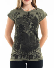 Womens Antique Buddha T-Shirt in Green